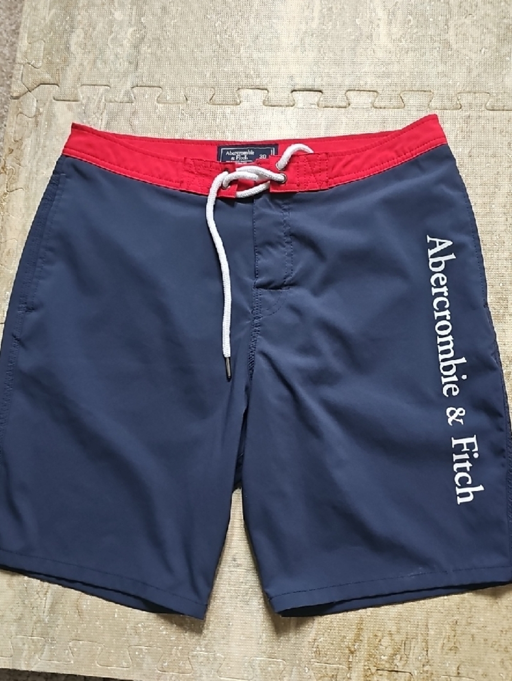 Abercrombie & Fitch Navy Swim Board Shorts with Red Waistband
